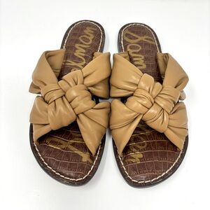 SAM EDELMAN Garson Camel Leather Knotted Slide Sandal - 7